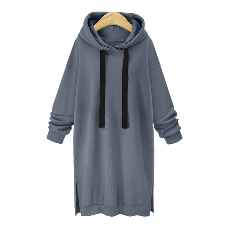 BADHUB Womens Oversized Long Sleeve Drawstring Hoodie Dress, Solid Color Hooded  Sweatshirt Maternity Pullover Maxi Dress Dresses Side Slit Pocket Hoodie  Tops Dark Gray XL - Walmart.com
