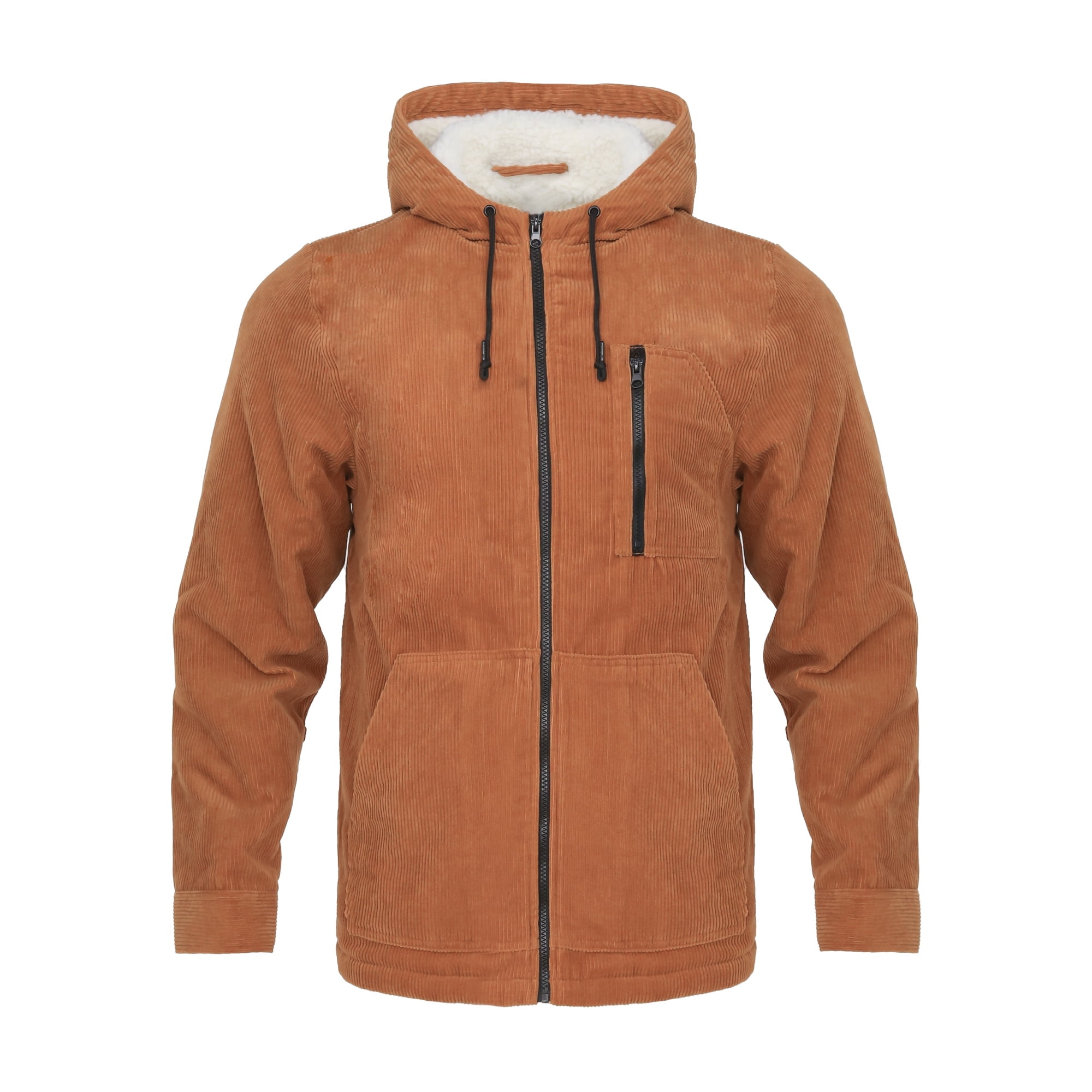 Beautiful Giant Men's Corduroy Jacket with Sherpa Lining Winter Warm Zip-Up Hooded Coat Thick Thermal Outerwear