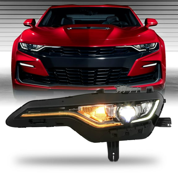 AKKON - Fit 2019-2024 Chevy Camaro [Full LED] w/DRL Switchback Headlight Headlamp Driver Left Side Enhanced Fitment in Chrome Housing Replacement