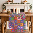 thumbnail image 2 of Colorful Abstract Floral Table Runner, Countryside Flower Plaid Ethnic Cotton Linen Kitchen Table Decoration Washable Dining Tabletop Runners for Home Party Decor 13x60 Inches, 2 of 9