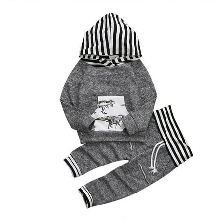 - Toddler Infant Baby Boys Dinosaur Long Sleeve Hoodie Tops Sweatsuit Pants Outfit Set