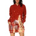 thumbnail image 2 of TIMIFIS Robe Chandail à Capuche Imprimé de Noël Laid pour Femmes Robe Midi Ample à Manches Longues avec Poche Cadeaux de Noël pour Femmes, 2 of 4