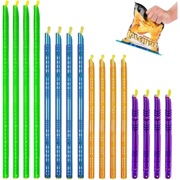 16pc - Magic Bag Sealer Sticks, Reusable Plastic Food Storage Clips in 4 Sizes, Multi-Color Airtight Watertight Closures for Snacks, Chips, Pantry Organization