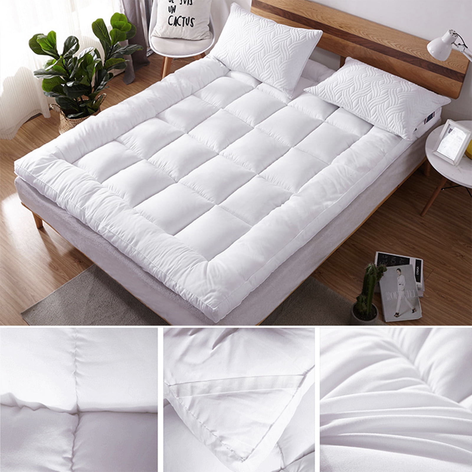 Extra Thick Queen Mattress Topper Pillow Top Mattress Protector Cover with 3 inch Hotel Quality Down Alternative Fill Microfiber Soft and Breathable, White
