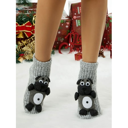 

Biekopu Women s Winter Floor Socks 3D Cartoon Non-Slip Wool Socks Warm Knitted Thick Household Socks Over-The-Knee Warm Lining Slippers (Light Blue Penguin One Size)