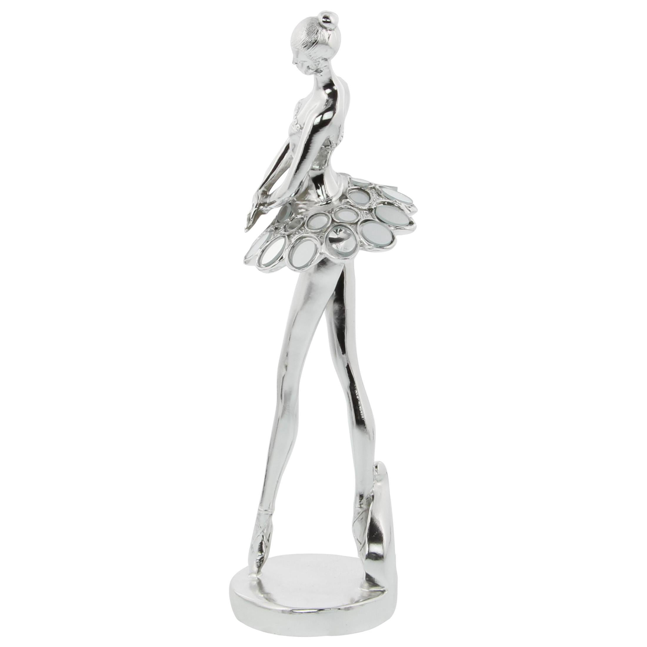 5"W, 14"H Silver Polystone Dancer Sculpture with Mirror Accents, by DecMode (3 Count)