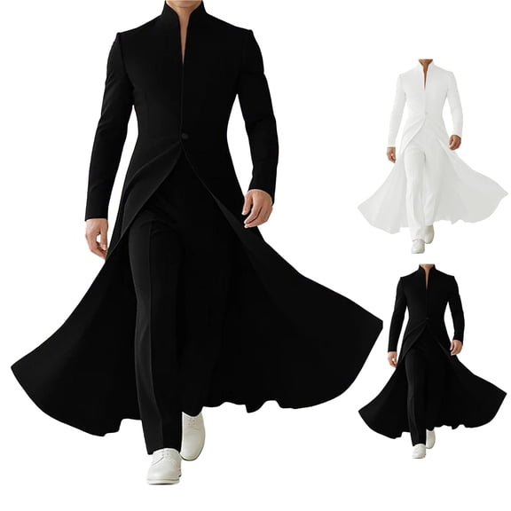 Hulanddfd Men's Long Trench Coat Stand Collar Zip Up Windbreaker Overcoat with Pockets Classic Fit for Fall Winter Business Casual Daily Wear Outdoor Travel Streetwear
