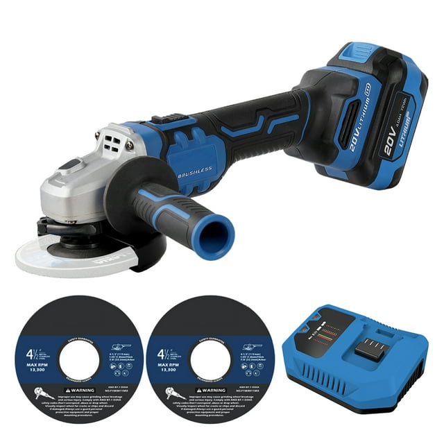 TFixol 4-1/2 Inch Brushless Angle Grinder with 4-Pole Motor, Adjustable Side Handle, Cutting & Grinding Wheels, 20V DC, 8000 RPM, US/EU Plug Option