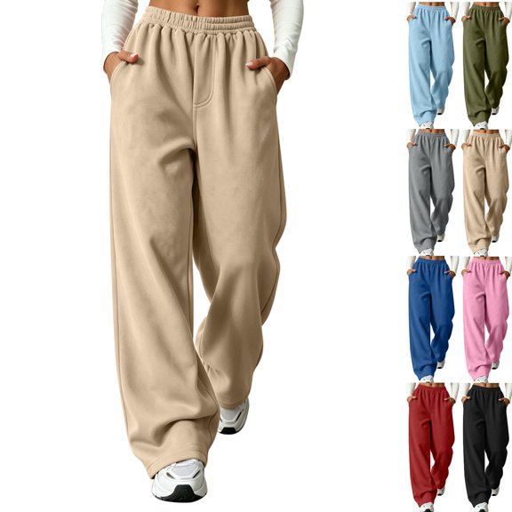 fheaev Wide Leg Sweatpants for Women High Waisted with Pockets Athletic Casual Fashion Fall Workout Joggers Khaki XL