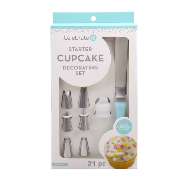 Cupcake Decorating Starter Set by Celebrate It – 21-Piece Icing Kit with Spatula - Tips - Bags & Coupler for Beginners - 6 Pack