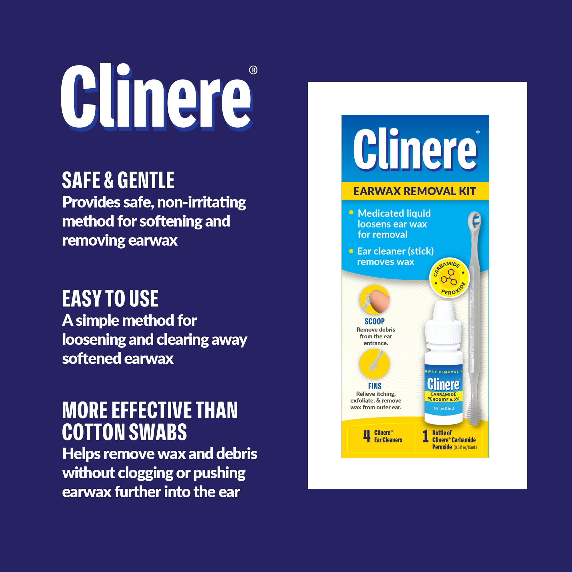 Clinere Earwax Removal Kit, .5oz Carbamide Peroxide, 4 Count