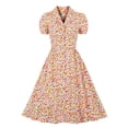 thumbnail image 1 of SMihono Robes Bohèmes d'Été pour Femmes Grande Taille à Col en V Rétro à Imprimé Floral Manches Courtes Taille Haute Robe Formelle, 1 of 8