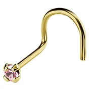 JEWELRY AVALANCHE 22G Solid 14Kt Gold Nose Screw Stud with Prong Set real Pink Tourmaline Gemstone, 14kt Yellow Gold or 14kt White Gold - October Birthstone Nose Ring-NSYG_PTM-1.5MM