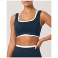 thumbnail image 3 of PISONIC Women 2 Piece Two-Piece Contrast Trim Yoga Set, Double Strap Square Neck Padded Sports Bra & High Waist Butt Lifting Full Length Leggings, Workout Gym Activewear Outfit, 3 of 8