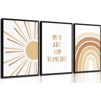 3Pcs Boho Baby Wall Art Cute Sun Rainbow Canvas Paintings You Are My Sunshine Wall Decor Neutral Colorful Nursery Posters Prints for Kids Room Bedroom Classroom Pictures Unframed