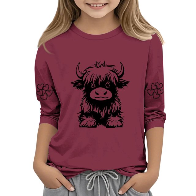 Lovzfmll T-Shirt Graphique à Manches 3/4 pour Enfants, Col Rond Décontracté, Style Col Rond pour Tout-Petits 3-4 Ans