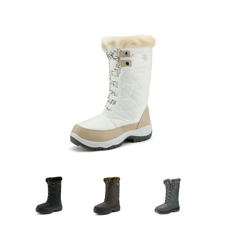 

Dream Pairs Women Zip Waterproof Faux Fur Lined Mid Calf Winter Outdoor Warm Snow Boots Goose Beige/White Size 12