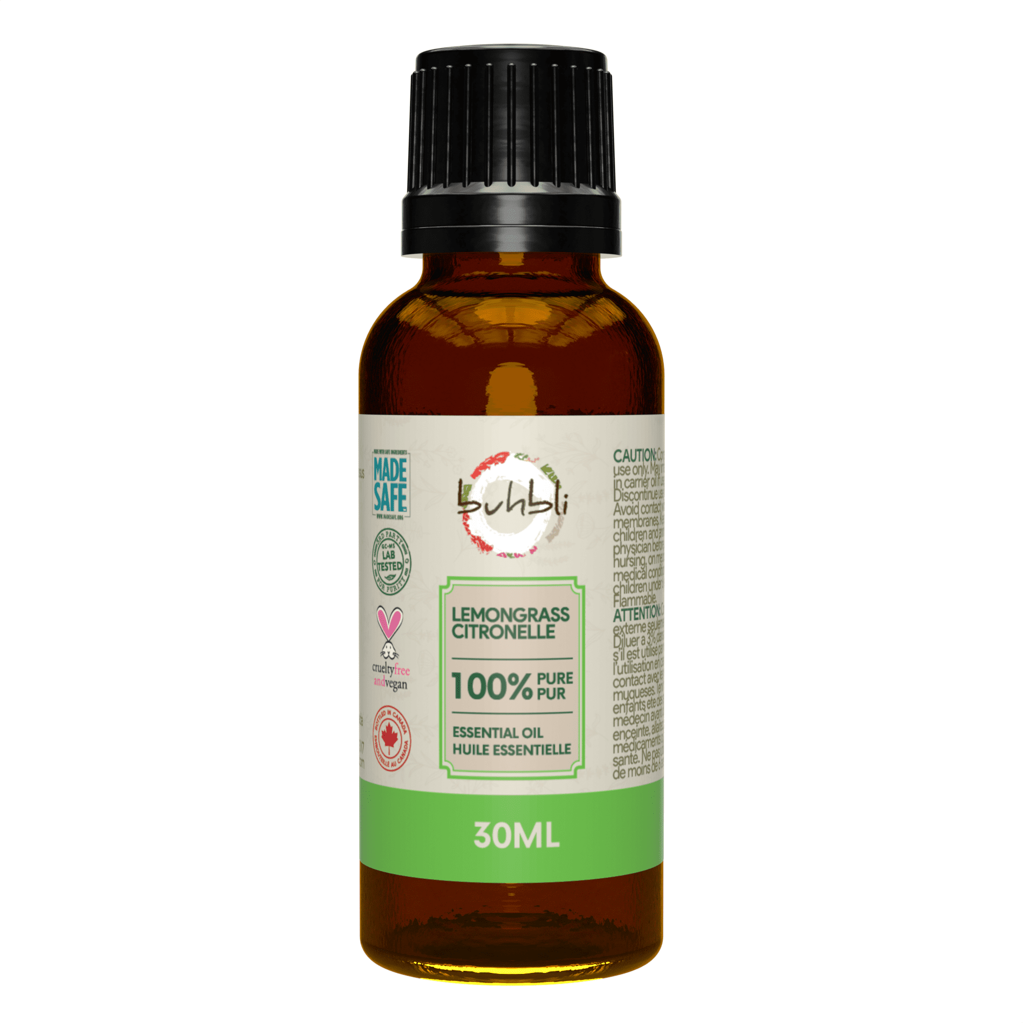 Buhbli Brands – Huile essentielle de citronnelle 100 % pure, 30 ml, entièrement naturelle et pure – Embouteillée au Canada