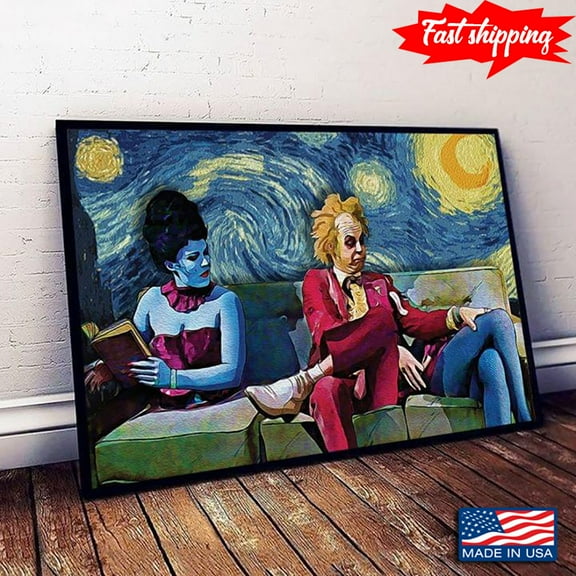 Beetlejuice And Lydia In The Starry Night Vincent Van Gogh 11 x 17 Inch Poster