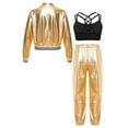 thumbnail image 2 of TiaoBug Kids Girls Shiny Metallic Bomber Jacket Coat Sports Pants Hip Hop Jazz Dance Crop Top Gold 14, 2 of 6