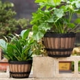 thumbnail image 3 of Flowerpot with Built-In Drainage System Rustic Barrel Style Decorative Garden Planter Flowers Herbs Vegetables Small Shrubs Entryway Flowerpot, 3 of 8