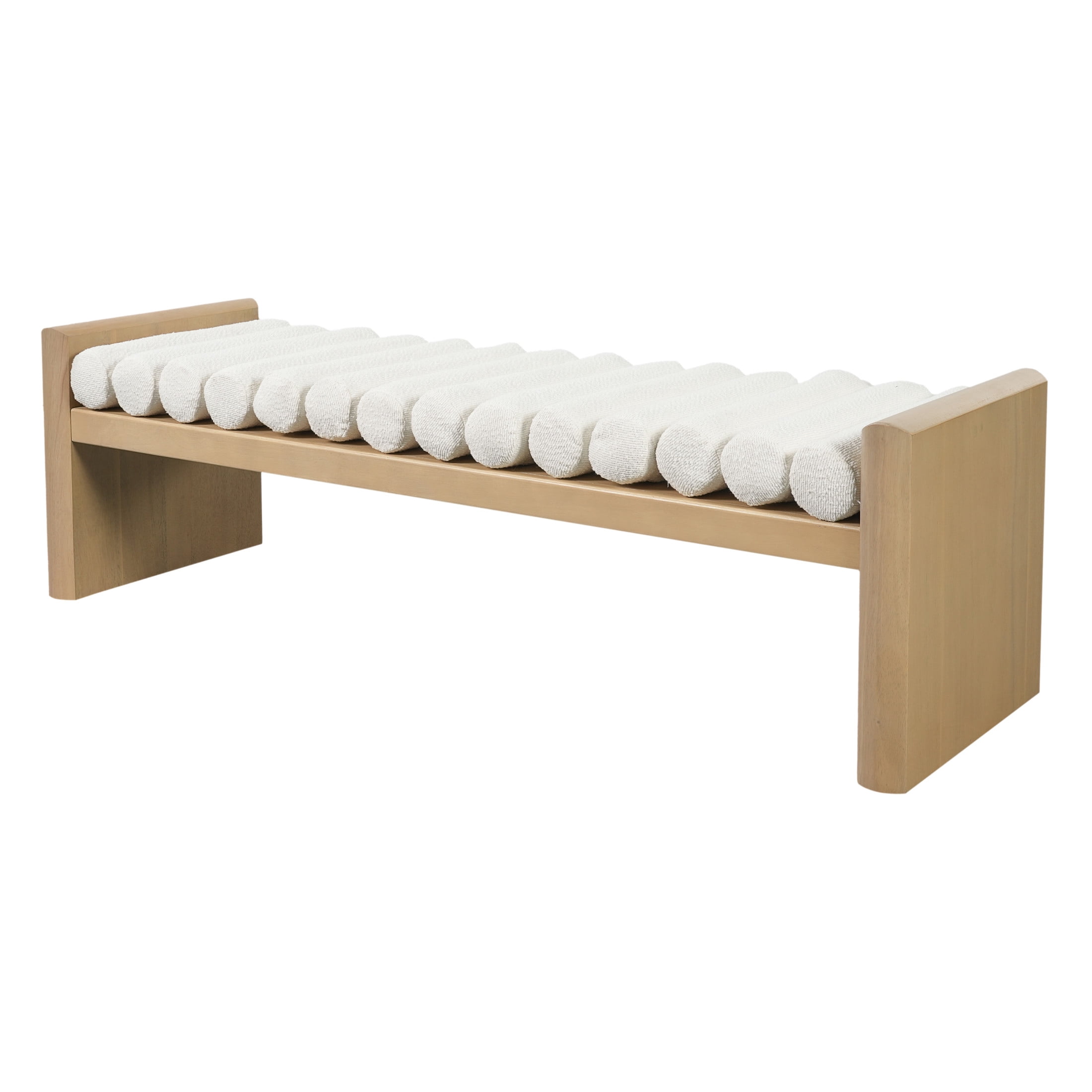 Christopher Knight Home 62.8" Modern Chenille Ottoman Bench with Rolled Cushions, Wood Frame, Natural