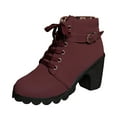 thumbnail image 3 of Women's Ankle Boots Thick Mid Heel Lace Up Round Toe Platform Ankle Booties Solid Versatile Comfortable Combat Boots (Wine,40), 3 of 8