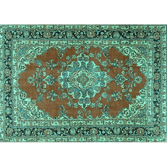Ahgly Company Indoor Rectangle Medallion Turquoise Blue Traditional Area Rugs, 8' x 10'