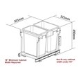 thumbnail image 3 of Silverline Double 16 Quart Pull-Out Waste Bin with Soft Close Side-Mount Slides, Pull Out Trash Can for Under Kitchen Cabinets, Fits 15" Base Cabinets, 32 Quart / 30 Liter Capacity, 3 of 5