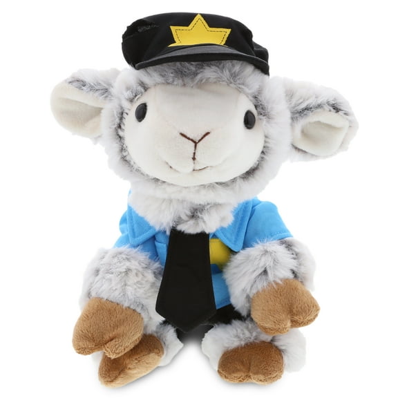DolliBu Squat Sheep Police Officer Plush Toy - Super Soft Squat Sheep Cop Stuffed Animal Dress Up with Cute Cop Uniform & Cap Outfit - 9.5" Inch