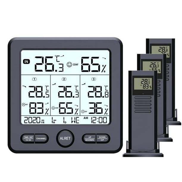 Station Météo WiFi, WLAN Thermometre Interieur Exterieur Sans fil avec 3  Capteurs Extérieurs, Avec Écran LCD