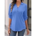 thumbnail image 2 of Blusa tipo túnica TICTICMISS para mujer, manga 3/4, cuello en V, azul, 2 of 6