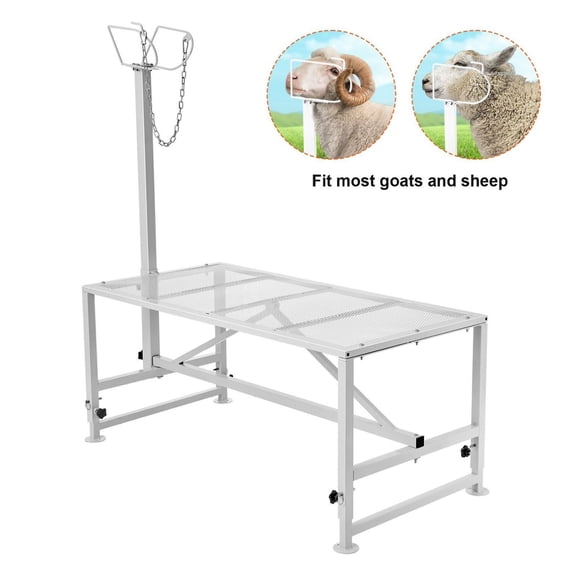 Goat & Sheep Stand 51x23 inch Livestock Stand Adjustable Height 21-33 inch Milking Shearing Stand with Headpiece 500lbs White