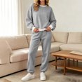 thumbnail image 6 of Womens Sweatsuits Plaid Printed Crewneck Sweatshirt Sports Jogger Pants Sets Loose Fit Casual Fall Outfits (L, Gray), 6 of 7