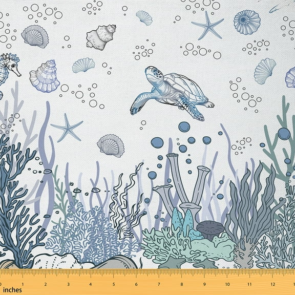 Castle Fairy Sea Turtle Fabric by the Yard 1 Yard for Kids,Ocean Theme Home Decor Fabric by the Yard,Marine Animal Room Decor Fabric by the Yard,Microfiber Bedroom Decor