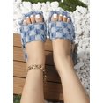 thumbnail image 5 of Women Checkered Pattern Raw Trim Slide Sandals, Denim Fashion Sandals, 5 of 5