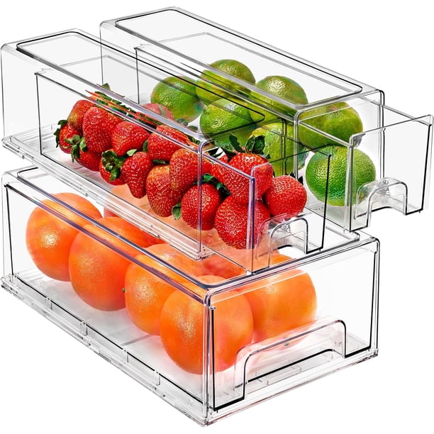 Sorbus Cajones para Refrigerador Compartimentos Organizadores Extraíbles, Apilables y Transparentes (1 Grande, 2 Pequeños)