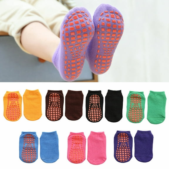 Ludlz Kids Boys Girls Active Grip Ankle Low Cut Athletic Socks - Anti Non Skid鈥係lip Slipper Crew Socks Solid Color Kids Girl Boy Anti Slip Breathable Elastic Sports Ankle Floor Socks