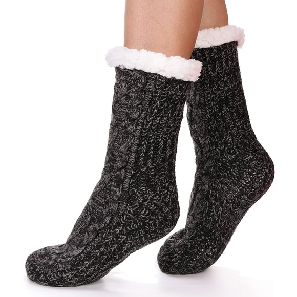 Calcetines Sandsuced Fuzzy Fluffy Cozy para invierno para mujer, negros