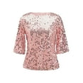 thumbnail image 4 of Dyfzdhu Sequin Tops for Women Round Neck Slim Glitter Sparkly Tops Short Sleeve Dressy Casual Blouses Pink, 4 of 6