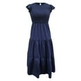 thumbnail image 3 of JBXKXYW Dresses For Women Women'S Summer Casual Flutter Short Sleeve Crew Neck Smocked Elastic Waist Tiered Midi Dress Womens Dresses (Navy Blue,XL), 3 of 5