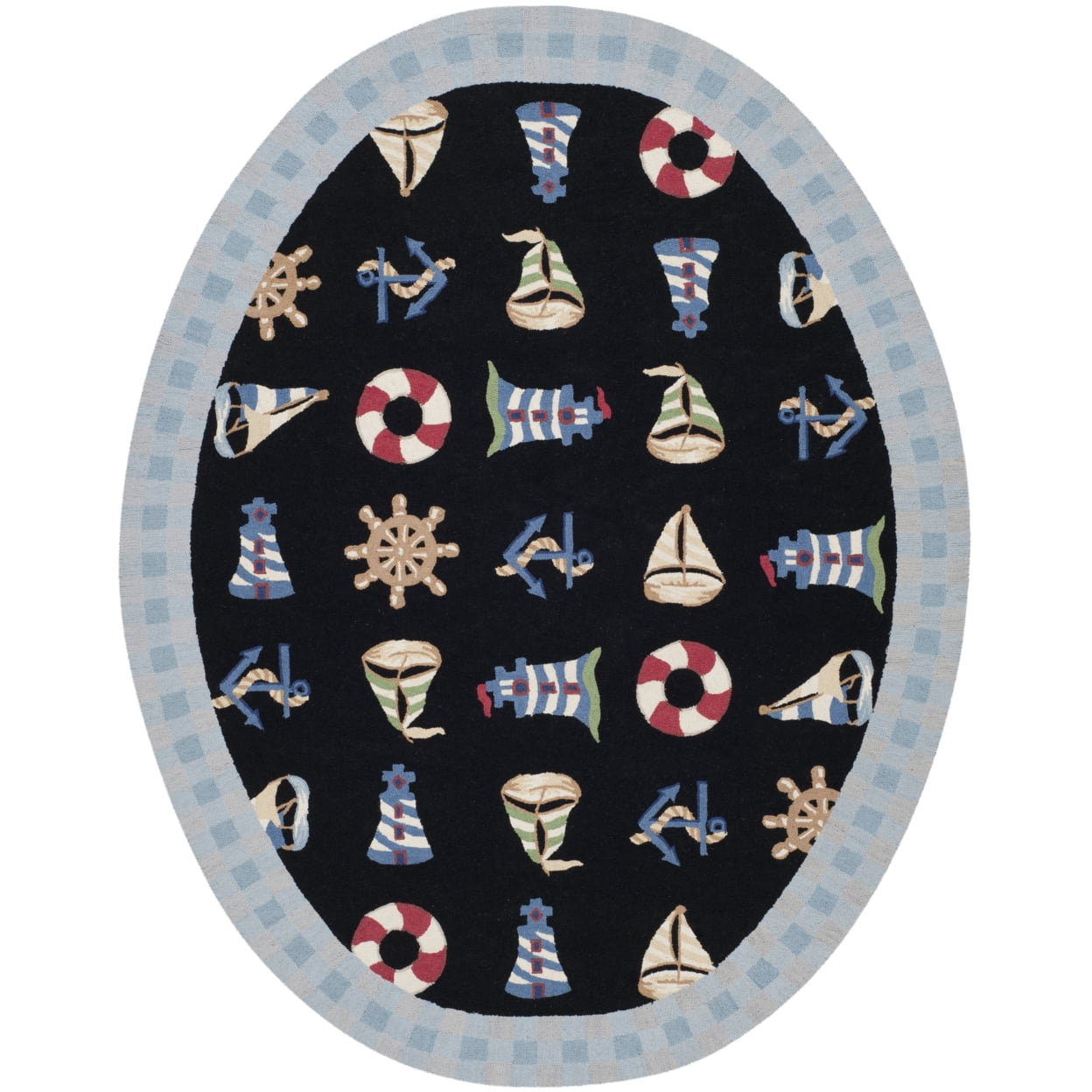 SAFAVIEH Chelsea Agatha Sea Lovers Wool Area Rug, Black, 7'9" x 9'9"