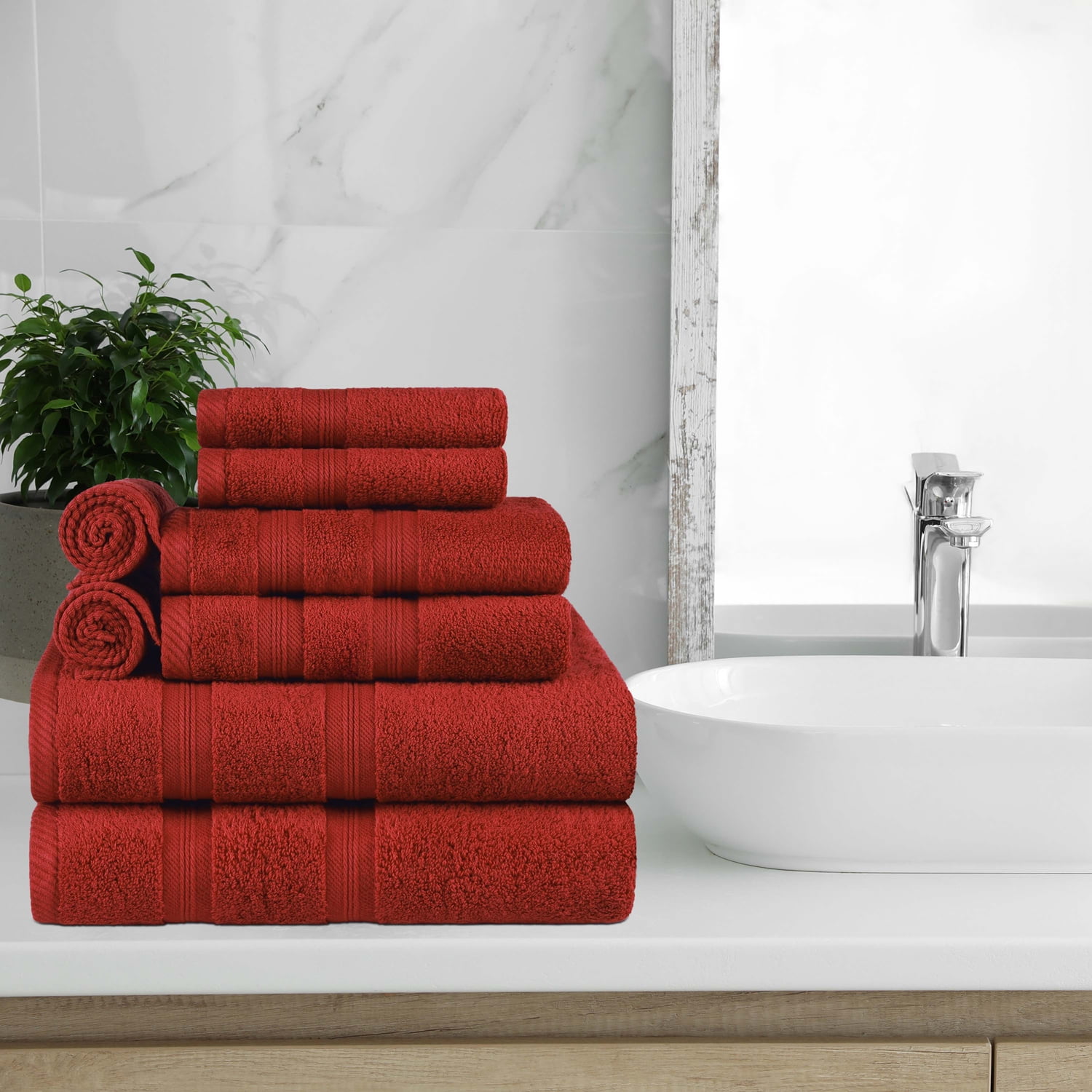 BNM Smart Dry Cotton Bath, Hand, Face Towel Set, Crimson