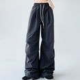 thumbnail image 2 of Lenpel Women's Wide Leg Cargo Pants Baggy Trendy High Waisted Drawstring Lounge Work Trousers Streetwear Pants, 2 of 7