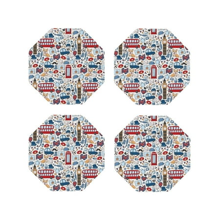 

Pofeuu London Symbols1 Print Coasters for Drinks 4Pack PU Leather Coasters Bar Drink Coasters for Tabletop Protection Furniture from Damage-Octagon