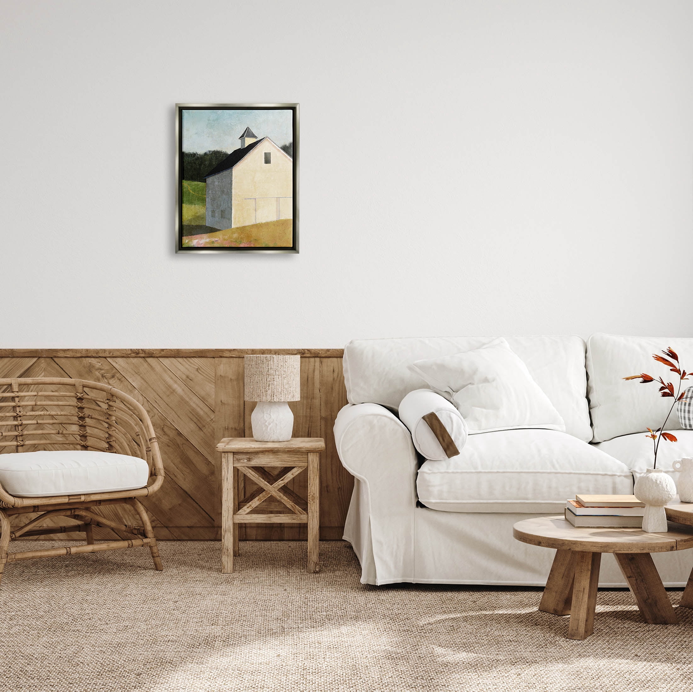Stupell Industries Countryside Hills Barn Scenery Painting Luster Gray Floating Framed Canvas Print Wall Art, Design by Suzanne Nicoll