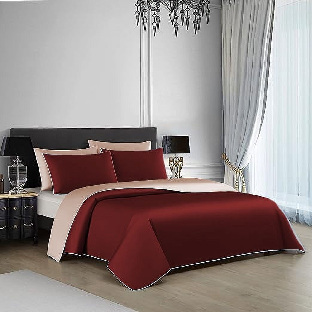 BedDecor 3-Piece Reversible Duvet Cover Set in Blush & Burgundy for Queen/Full: Versatile Elegance for Your Bedroom