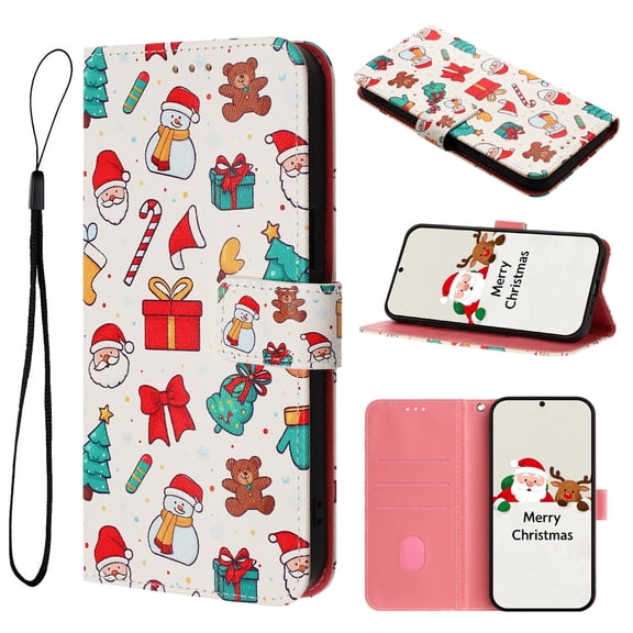Allytechgroup Christmas Series Case for Samsung Galaxy A16 5G, Stylish Pattern PU Leather TPU Interior Flip Wallet Cards Slots Cash Pocket Hand Wrist Shockproof Phone Cover for Women Men, A