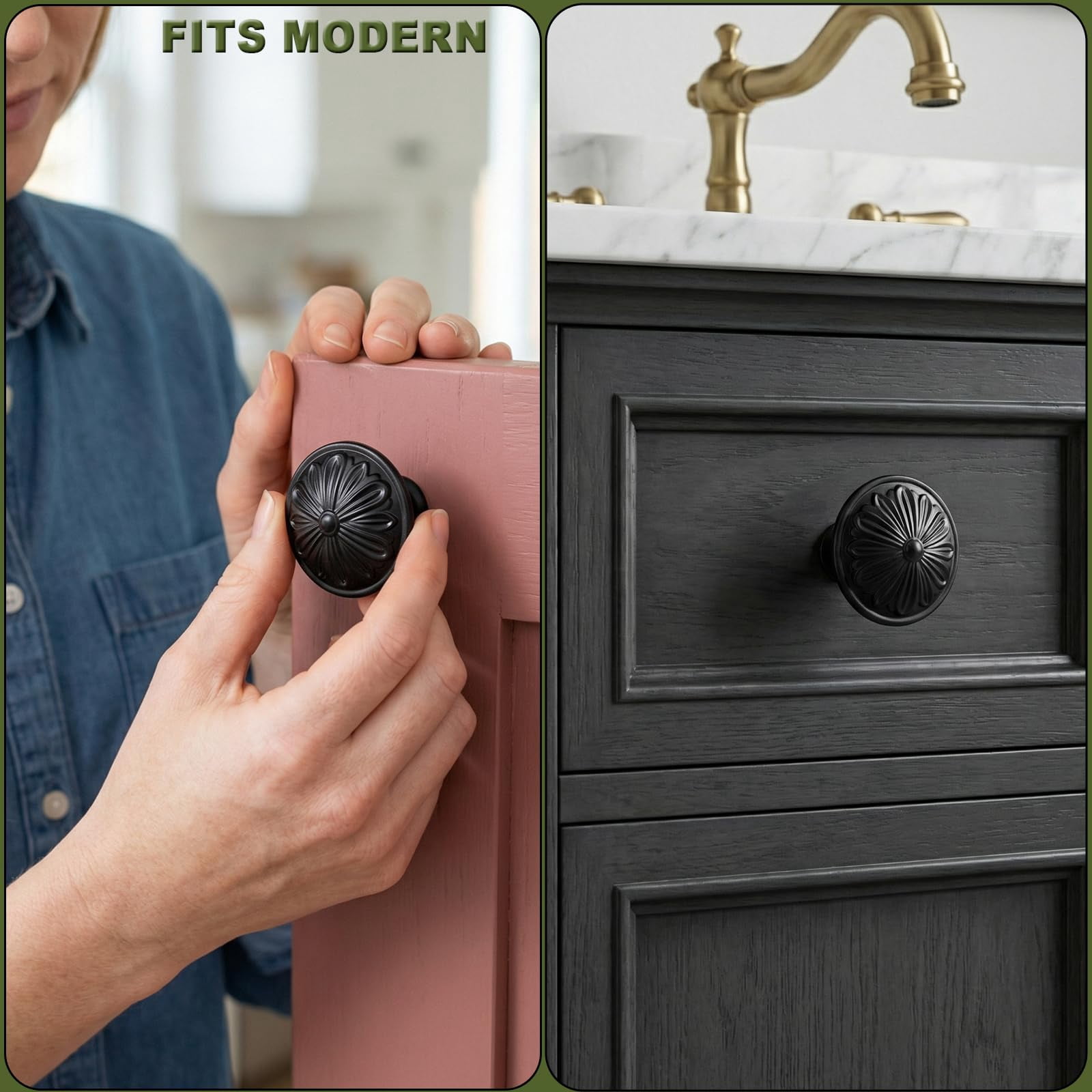 Antique Brass Cabinet Knobs Handles 10 Pack,Solid Zinc Alloy 1.4"Dia Round,Vintage Brass Kitchen Cabinet Handles for Cabinets and Drawers,Drawer Knobs Pulls Vintage Dresser Knobs Closet Door Knobs
