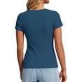 thumbnail image 4 of Dwellite Womens Short Sleeve Henley Shirts V Neck Solid Tops Fitted Basic Casual shirts Summer Blouses 2026 Dark Blue M, 4 of 6